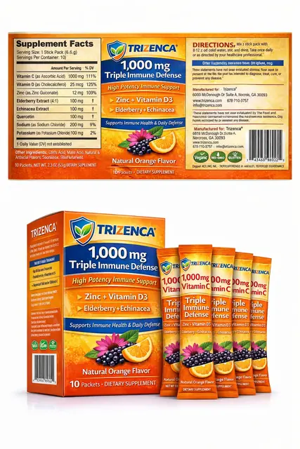 Trizenca Triple Immune Defense full product label with supplement facts panel